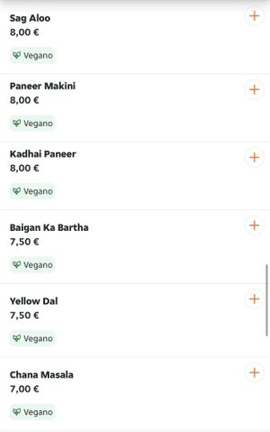 Vegan curry dishess  at Raj Darbar in Padua