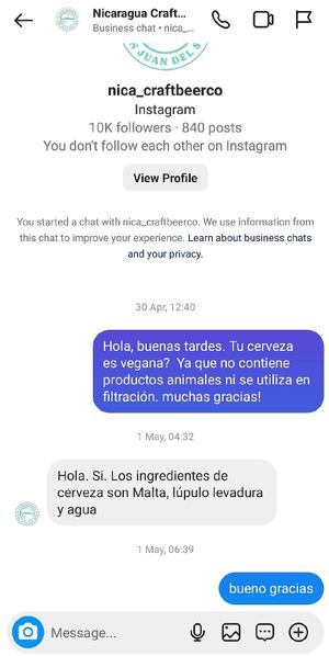 confirmation of vegan beers at San Juan del Sur Cervecería in San Juan Del Sur