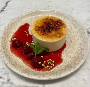Cherry compote crème brûlée   at Mildreds - Victoria in South West London