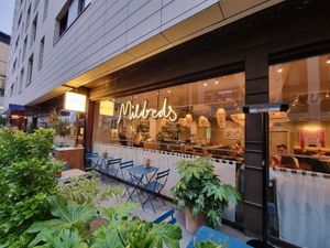 Front and outdoor seating at Mildreds - Victoria in South West London
