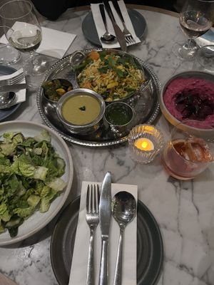 Mains from the sharer menu (I am still dreaming about that curry sauce)   at Mildreds - Victoria in South West London