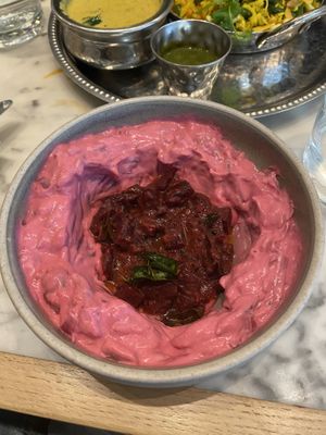 Beetroot Thel Dala & Raita (Sharing menu for 2)  at Mildreds - Victoria in South West London
