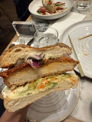 Inside chicken burger   at Mildreds - Victoria in South West London