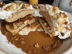 Inside banana biscoff pancakes   at Mildreds - Victoria in South West London