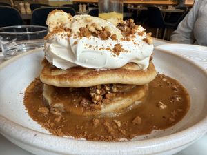 Banana biscoff pancakes with chantilly cream   at Mildreds - Victoria in South West London