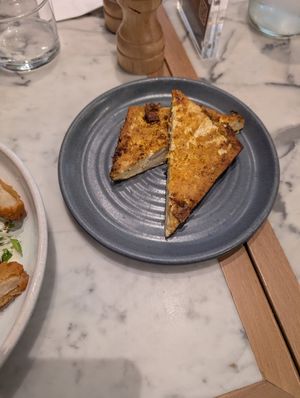 Saffron tofu, delicious at Mildreds - Victoria in South West London