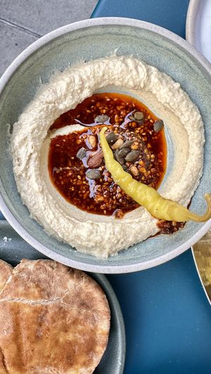 Hummus, pita has to be ordered separately   at Mildreds - Victoria in South West London