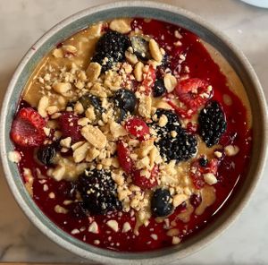 Porridge with berries & peanut butter at Mildreds - Victoria in South West London