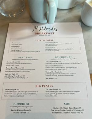 menu at Mildreds - Victoria in South West London