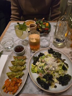 Kebab, Cesar Salad, Kimchi Gyoza at Mildreds - Victoria in South West London