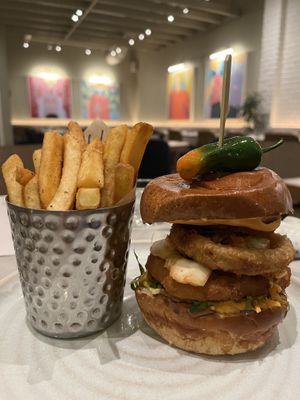 Korean fried chick+n burger  at Mildreds - Victoria in South West London