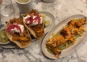 Tacos and corn ribs  at Mildreds - Victoria in South West London