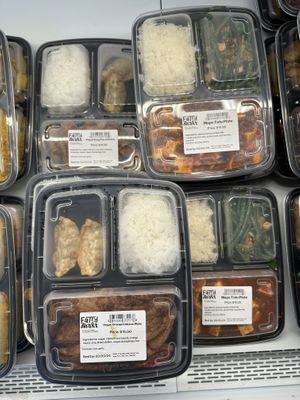 Mapo Tofu Plate, Vegan Orange Chicken Plate, and Vegan Kung Pao Chicken  at Fattymart in Los Angeles