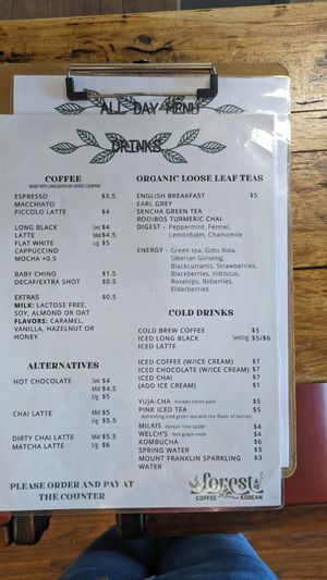 Drinks menu August 2024 at Forest in Lismore