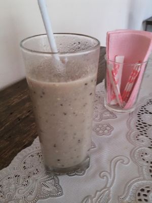 Black sesame and banana shake. at Fuang Vegetarian in Chiang Mai