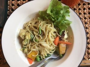 Spaghetti with Green Curry at Fuang Vegetarian in Chiang Mai