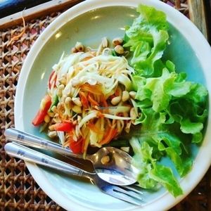 somtam was delicious! at Fuang Vegetarian in Chiang Mai