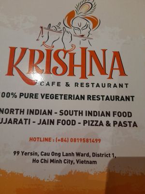 Menu at KRISHNA - Cafe & Restaurant in Ho Chi Minh City