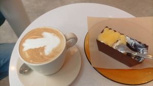 Gosua vegan y cafe de soja at AMONA Basque Vegan food in Pamplona