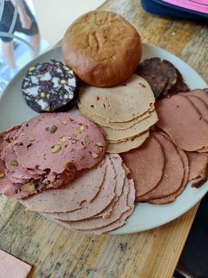 Hams and salami at Bezmasna in Prague