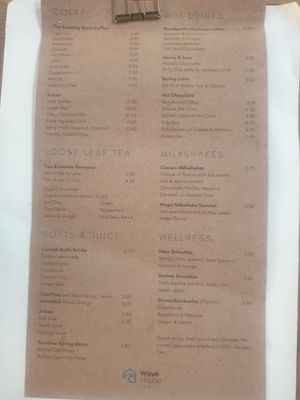 Menu at Wave House Cafe in Newquay