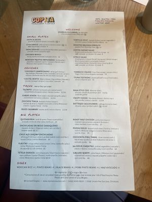 Menu  at Copita Tequileria y Comida in San Jose