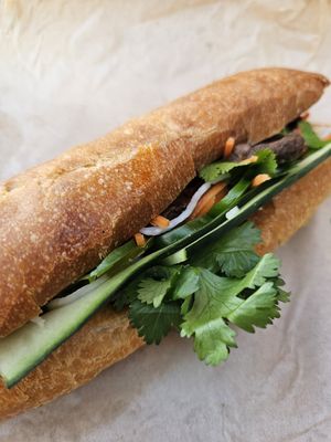 Plant-Based Bulgogi sandwich. PASS. There are no vegan sauces available and it needs it. at Buddha Bowls and Rolls in Sacramento