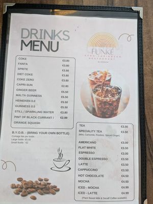 Drinks menu at Funké in Sligo