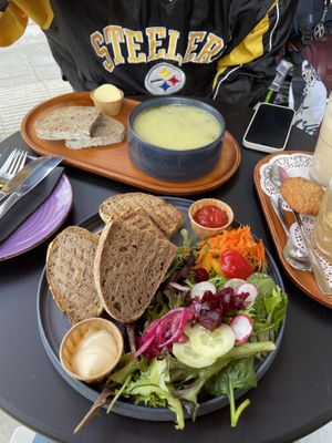 Vegan cheese toast and soup of the day  at Café Cannelle in Ghent