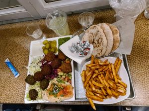 Falafel plate and fries at Nish Nush in New York City
