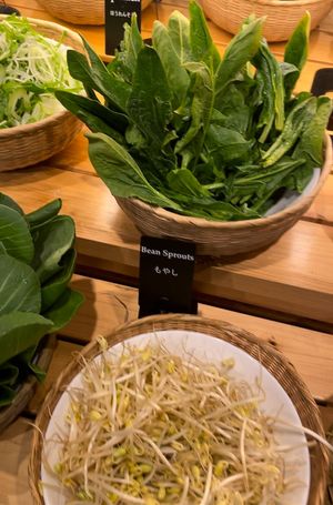 Self serve vegetable options to choose for your hot pot  at Mo Mo's Paradise  in Tokyo