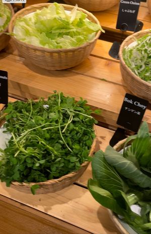 Self serve vegetable options to choose for your hotpot  at Mo Mo's Paradise  in Tokyo