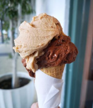 Dark Choc on bottom, Oat Milk Chai on top at ELSKI in Dunsborough