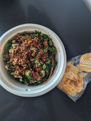 Yuzu poke bowl  and chips at YVR - Hula Poke - Domestic Terminal in Richmond