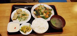 Tofu / soy "meat" with vegetables dish, served as combo at Keiai - 桂愛 in Hiroshima