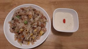 Fried rice and desert that came with combo item at Keiai - 桂愛 in Hiroshima