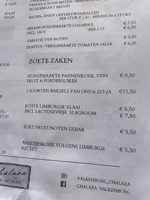 Menu desserts  at CHALAZA in Valkenburg