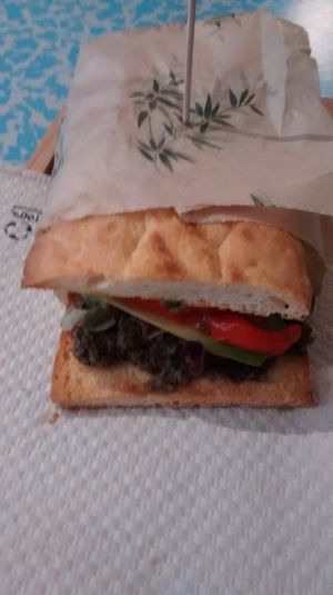 Vegan sandwich with tapenade and vegetables at Quinoa in Barcelona