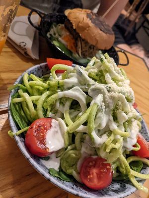 Italian bowl with avocado pesto zoodles at Quinoa in Barcelona