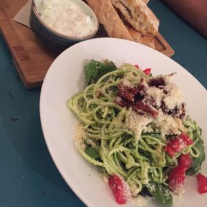 salad and tsaziki  at Quinoa in Barcelona