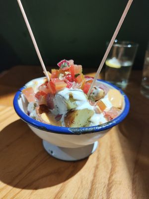 Patatas bravas at Quinoa in Barcelona
