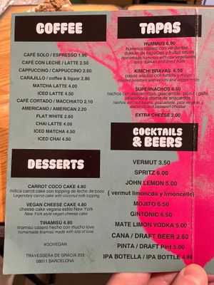 Menu as of 2025 11 25 (3 of 3) at Quinoa in Barcelona