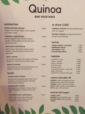 Summer festival menu English  at Quinoa in Barcelona