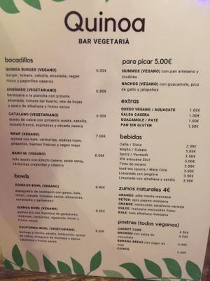 Summer festival menu Spanish  at Quinoa in Barcelona