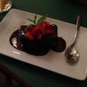 Brownie for dessert (vegan!) at Quinoa in Barcelona