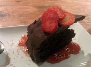 Chocolate cake at Quinoa in Barcelona