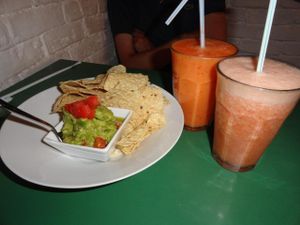 Guacamole and fresh juices at Quinoa in Barcelona