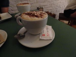 Vegan cappuccino at Quinoa in Barcelona
