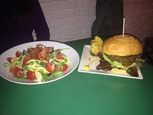 loved The lentil burger and zucchini spaghetti salad at Quinoa in Barcelona