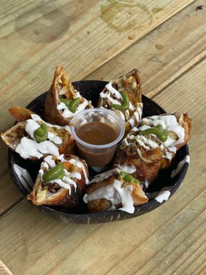 Jerk Chic Rolls

Jerk Shrooms, carrots, sweet peppers, cabbage, vegan cheese, and house-made Jerk sauce at Di Vegan Yaad Kitchen in Hollywood